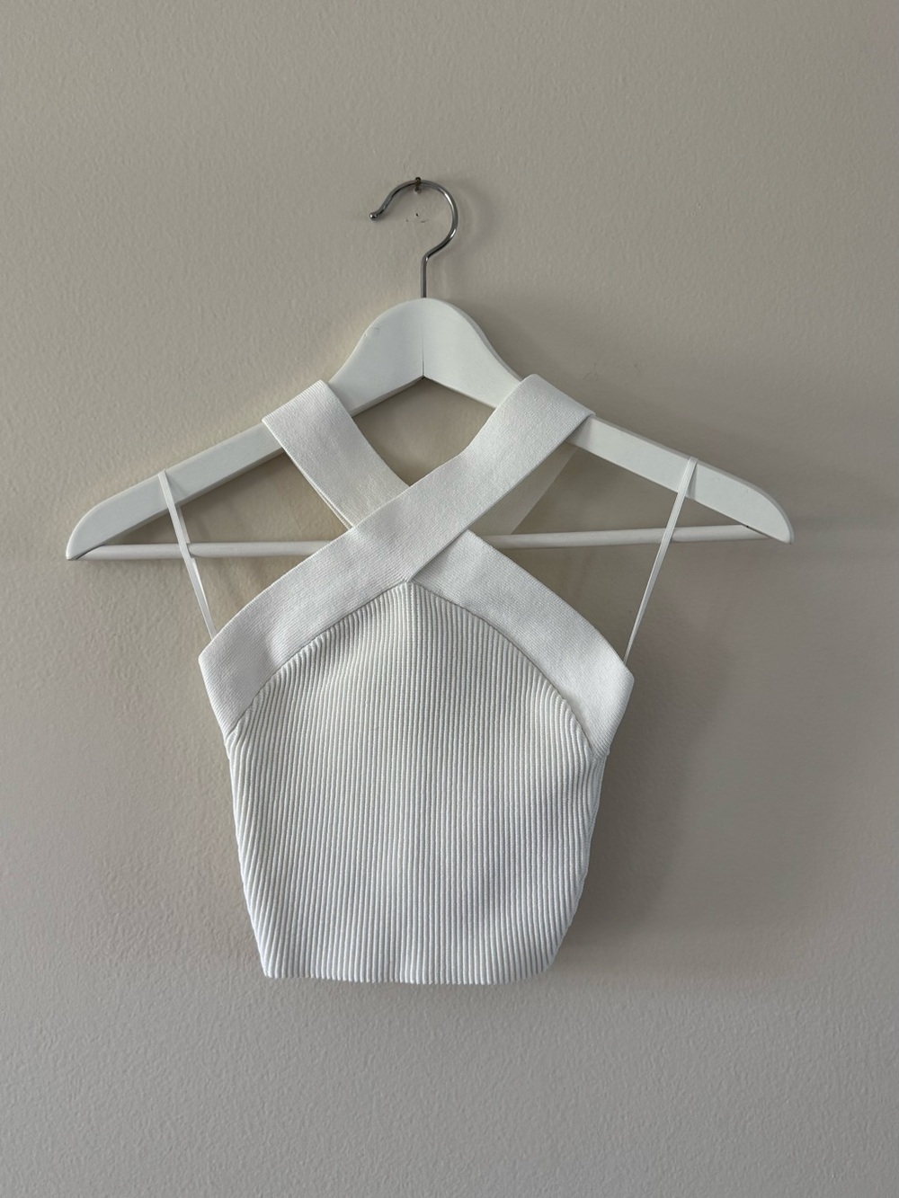 Aritzia Contour White Ribbed Cross-Front Crop Top